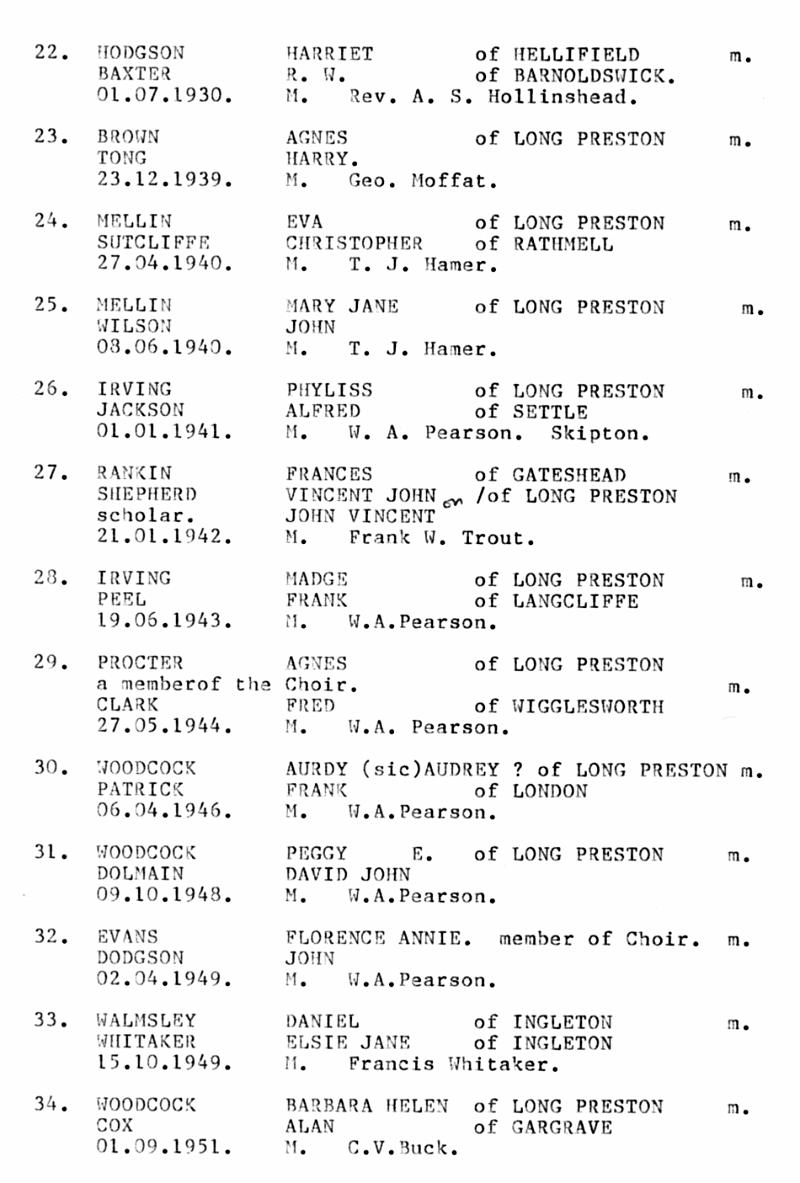 FD-BCIM 06 -P6.jpg - Long Preston Baptist Church -  Index of Marriages  March 1884 to March 1957 - In Date Order  - 1930 to 1951